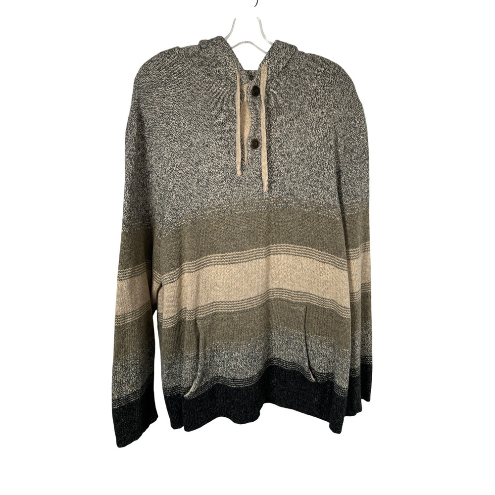 American Eagle Striped Knit Hoodie Sweater Gray Tan Marled Coastal XXL